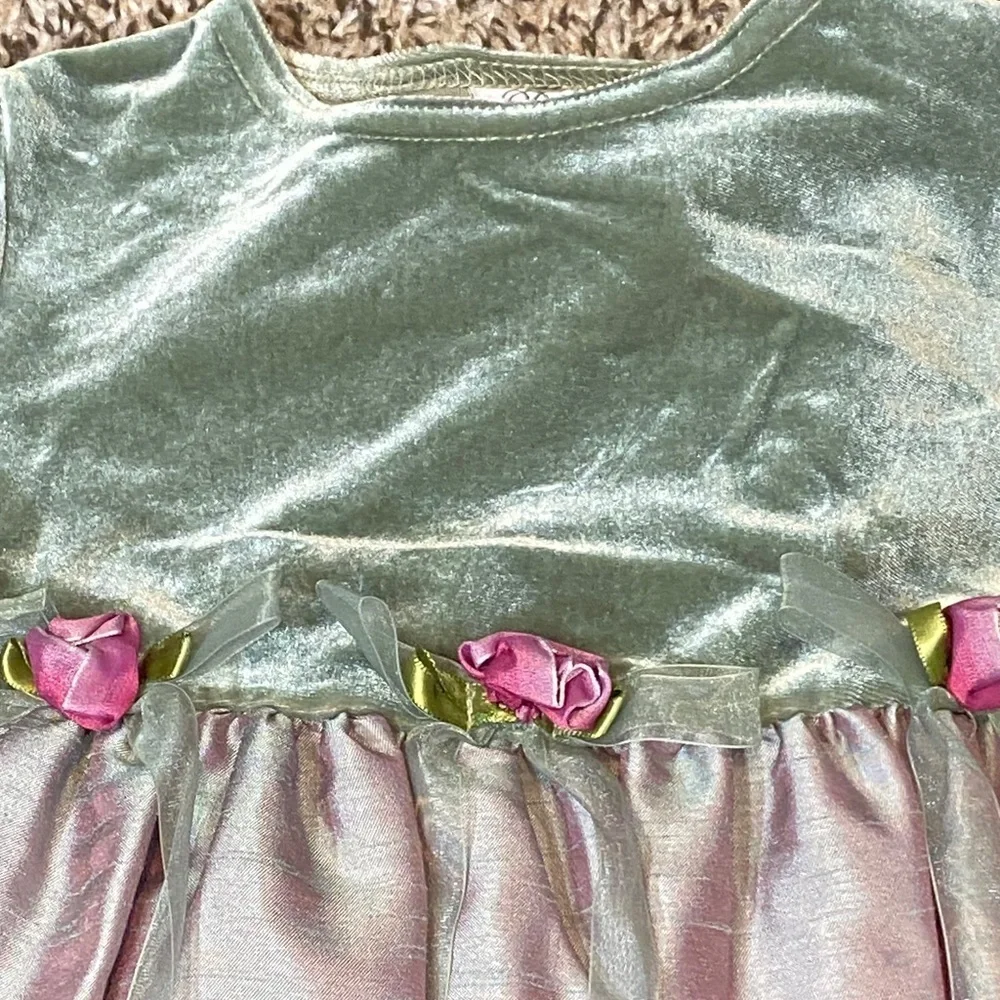 VNTG Bonnie Jean Velvet Green and Pink Kids Dress